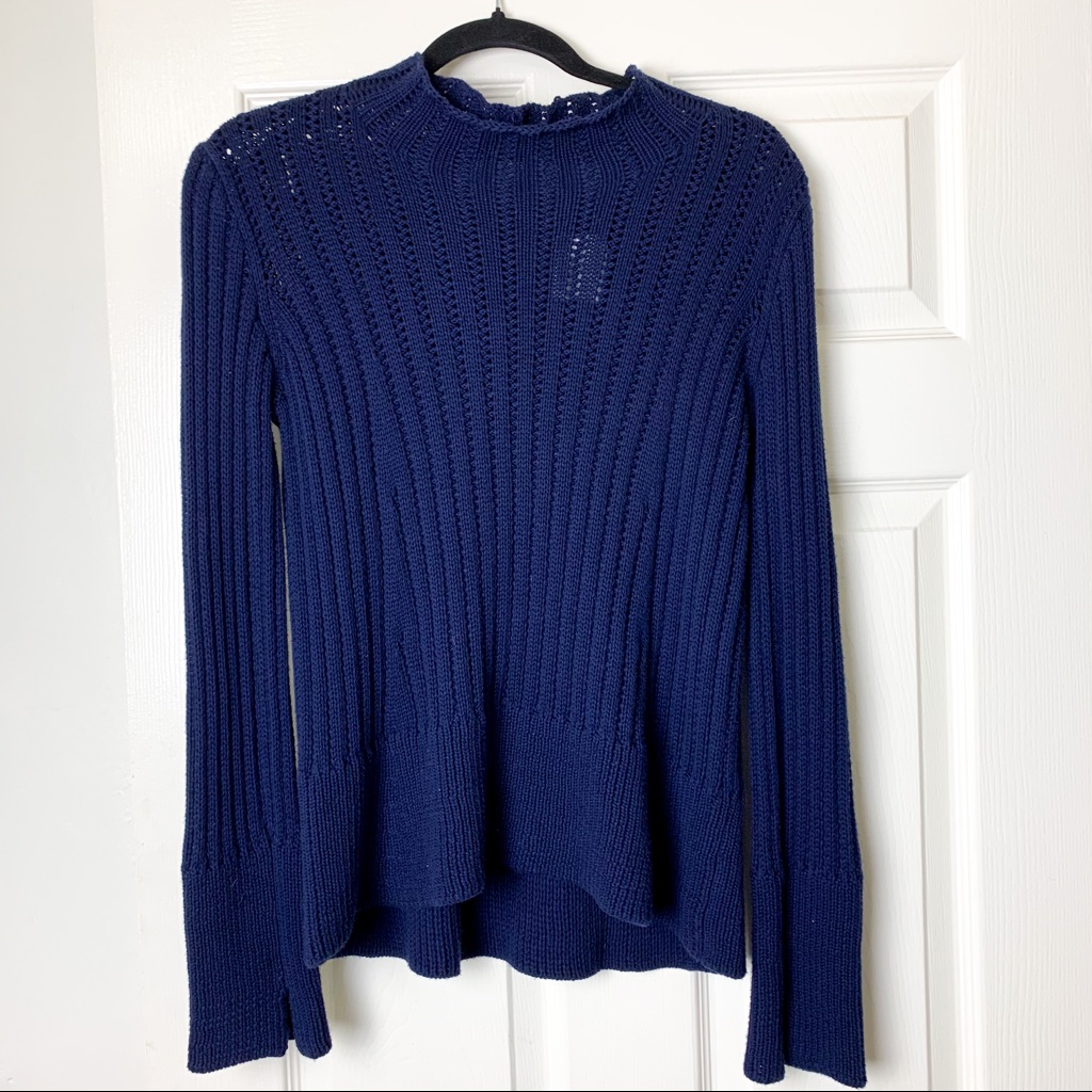 New Inhabit Blue Mockneck Chunky Knit Sweater S